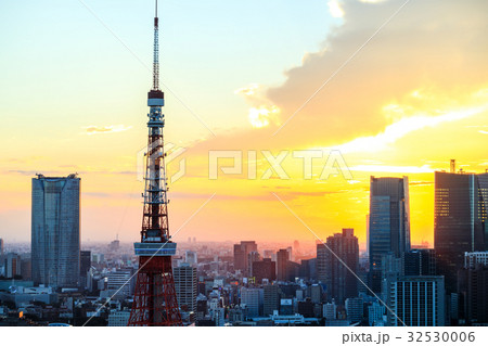 都市風景　夕景と東京タワー 32530006