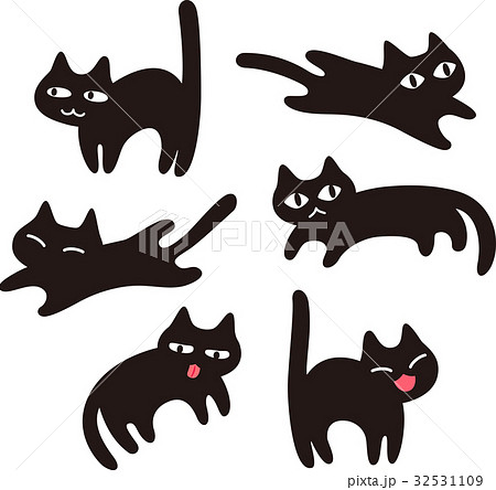 シンプルな黒猫のイラストセットのイラスト素材