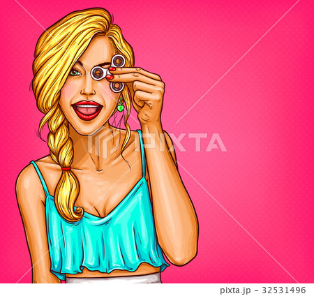 Vector pop art illustration of a beautiful young 32531496