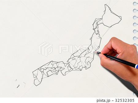 ノートに描いた抽象的な日本地図のイラスト素材