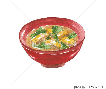 味噌汁 小松菜とうすあげのイラスト素材