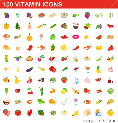 100 vitamin icons set, isometric 3d style 32533016