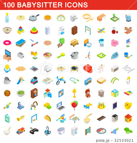 100 babysitter icons set, isometric 3d style 100 babysitter icons set, isometric 3d style 32533021
