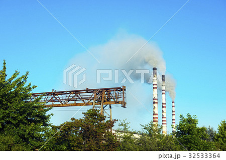 Smoke from factory pipes, air pollution 32533364