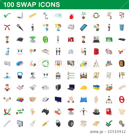 100 swap icons set, cartoon style 32533412