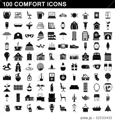 100 comfort icons set, simple style 32533432