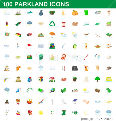 100 parkland icons set, cartoon style 100 parkland icons set, cartoon style 32534071