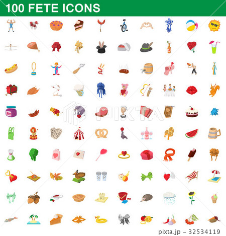 100 fete icons set, cartoon style 32534119