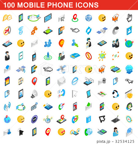 100 mobile phone icons set, isometric 3d style 100 mobile phone icons set, isometric 3d style 32534125