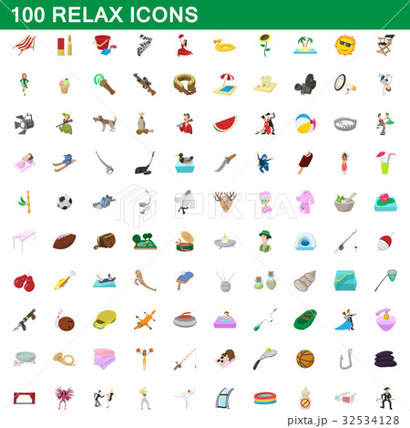 100 relax icons set, cartoon style 100 relax icons set, cartoon style 32534128