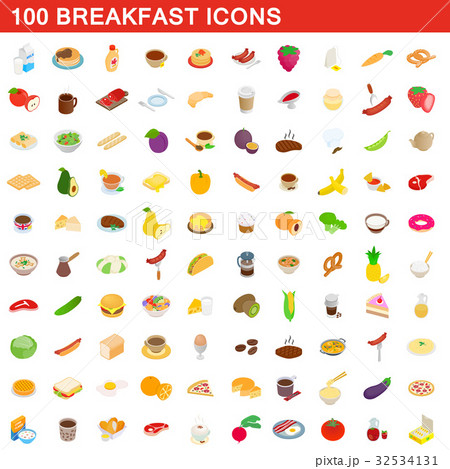 100 breakfast icons set, isometric 3d style 100 breakfast icons set, isometric 3d style 32534131