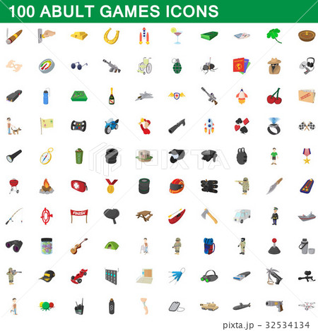 100 adult games icons set, cartoon style 32534134