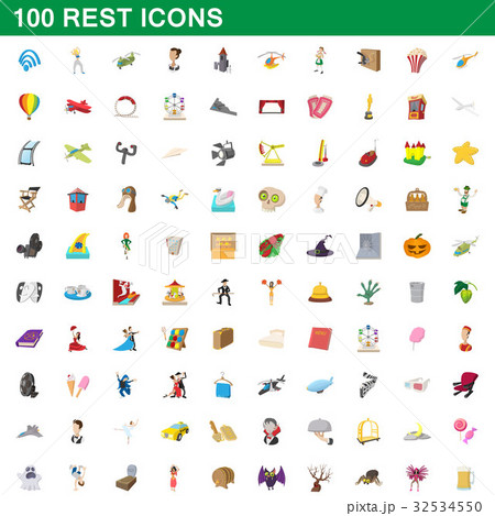 100 rest icons set, cartoon style 32534550