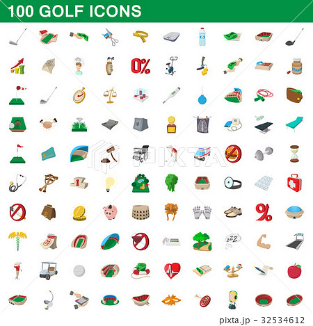 100 golf icons set, cartoon style 100 golf icons set, cartoon style 32534612
