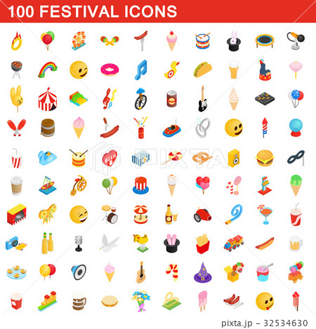100 festival icons set, isometric 3d style 32534630