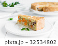 Meat-pie with carrots, red beans and peas on plate Meat-pie with carrots, red beans and peas on plate 32534802