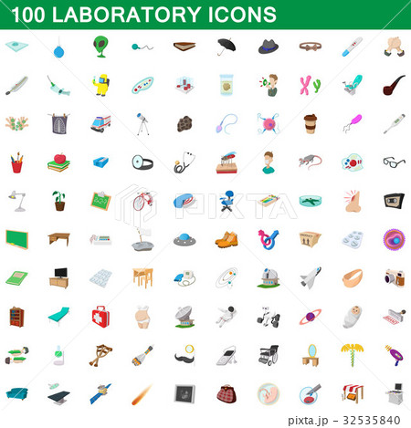 100 laboratory icons set, cartoon style 32535840