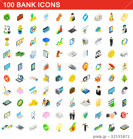 100 bank icons set, isometric 3d style 32535871