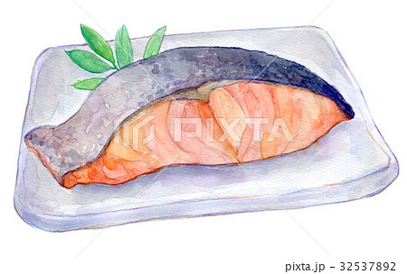 水彩イラスト 食品 焼き鮭のイラスト素材