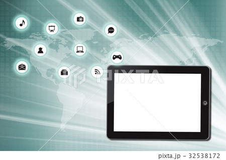 Tablet pc with icon on technology background 32538172