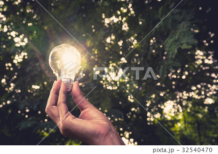 Hand of person holding light bulb for idea 32540470