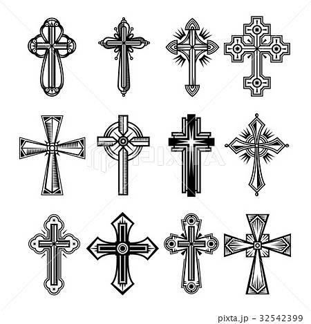 Set Of Isolated Christian And Catholicism Crossesのイラスト素材