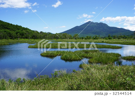 尾瀬ヶ原の池塘より燧ヶ岳を望む 32544514