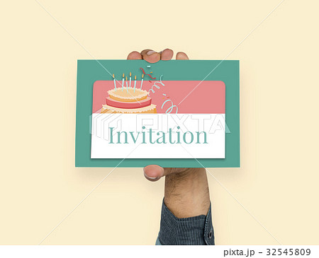 Illustration of birthday party event celebration with cake on banner 32545809