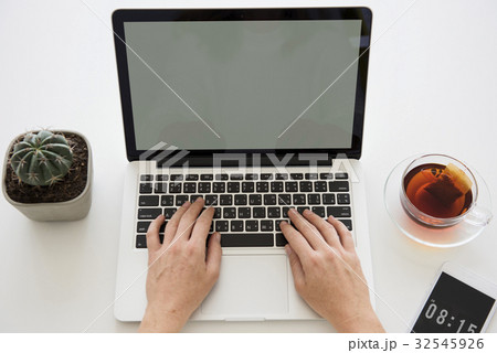 Laptop Digital Device Copy Space Workplace Aerial View Laptop Digital Device Copy Space Workplace Aerial View 32545926