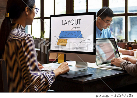 Woman working on computer network graphic overlay 32547508