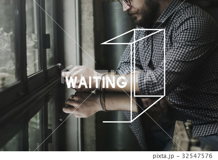 Adult Man Waiting in Cafe Word Graphic 32547576