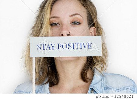 Woman holding banner network graphic overlay 32548621