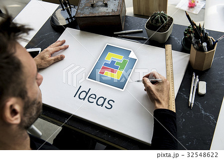 Man working on banner network graphic overlay Man working on banner network graphic overlay 32548622