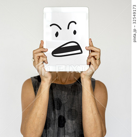 Illustration of aggressive madness face on banner Illustration of aggressive madness face on banner 32549173