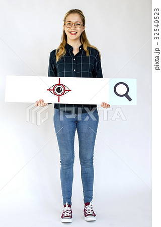 Woman holding billboard network graphic overlay Woman holding billboard network graphic overlay 32549523
