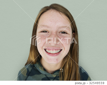 Young Adult Woman Face Smile Expression Studio Portrai Young Adult Woman Face Smile Expression Studio Portrai 32549559