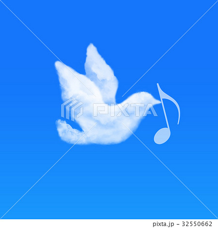 鳥の形をした雲 音譜のイラスト素材
