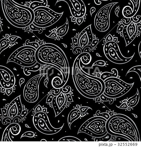 Paisley Beautiful Silver Seamless Background のイラスト素材