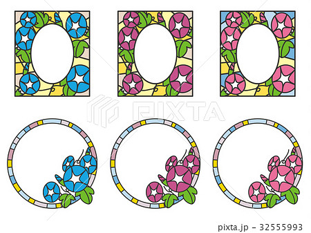 朝顔のステンドグラス素材のイラスト素材