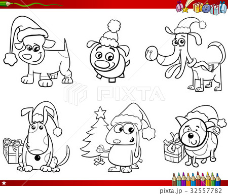 cartoon dogs on Christmas set coloring book cartoon dogs on Christmas set coloring book 32557782