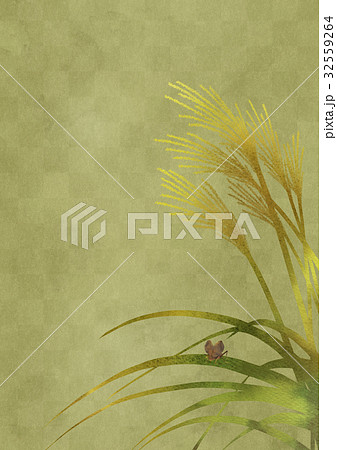 ススキと鈴虫（緑屏風たて） 32559264