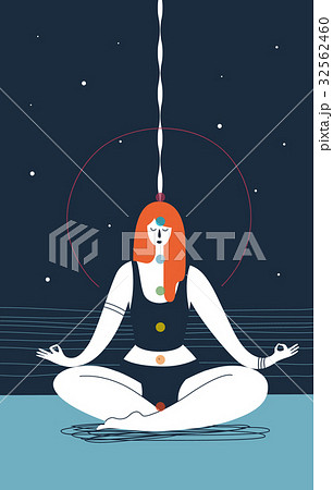 Woman with closed eyes and seven chakras of 32562460