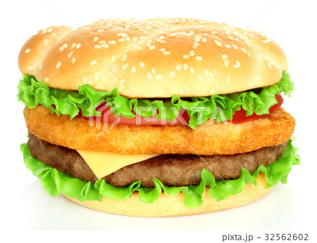 Big hamburger with chicken and beef cutlets 32562602