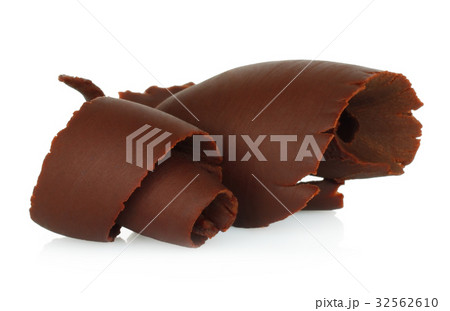 Chocolate shavings on white background Chocolate shavings on white background 32562610