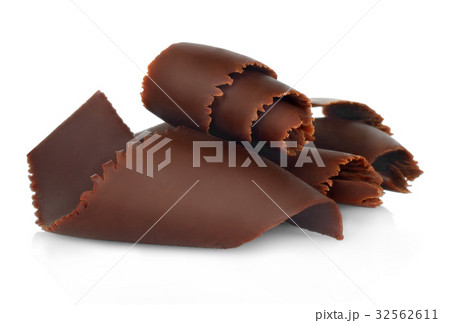Chocolate shavings on white background Chocolate shavings on white background 32562611