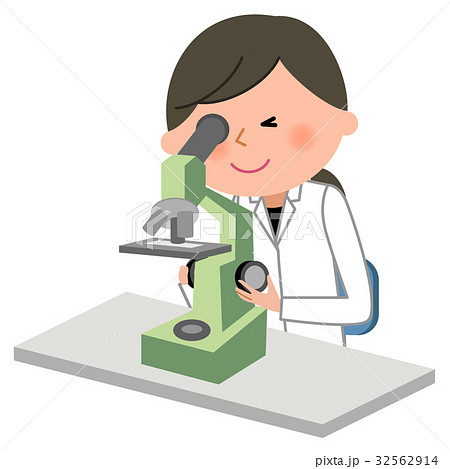 白衣の女性 顕微鏡のイラスト素材