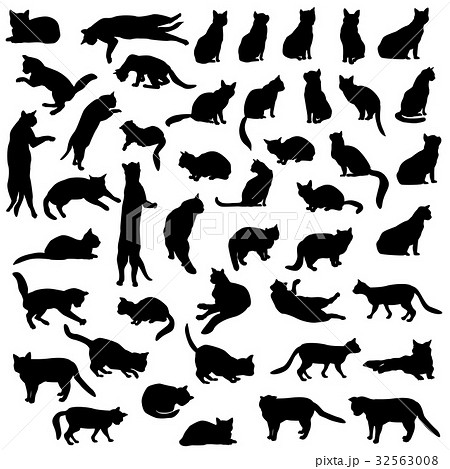 Cats silhouette set. Kitten in different pose - Stock Illustration  [32563008] - PIXTA