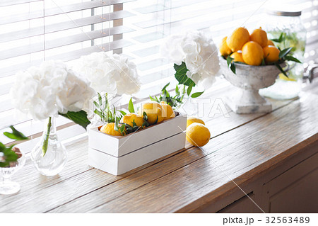 box fresh lemon. with ice and mint. Lemons on 32563489