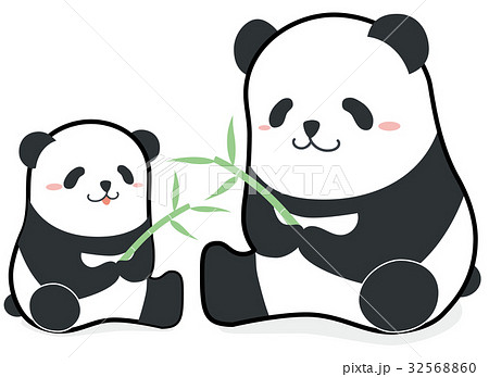 笹をもっているほのぼのパンダの親子イラストのイラスト素材