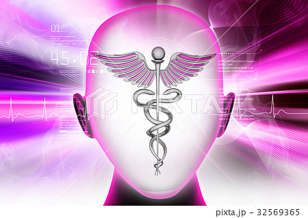 Female face with caduceus 32569365